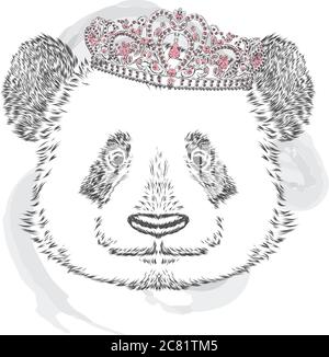 Funny panda in the crown. Vector illustration. Stock Vector