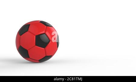 red soccer plastic leather metal fabric ball isolated on black background. Football 3d render illlustration. Stock Photo