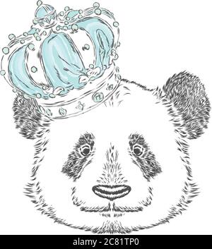 Funny panda in the crown. Vector illustration. Stock Vector
