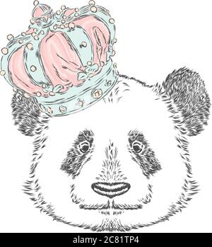 Funny panda in the crown. Vector illustration. Stock Vector