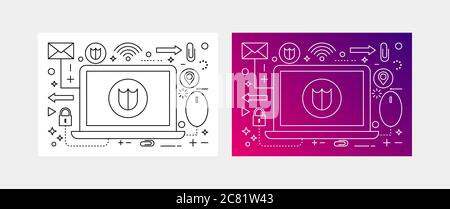 Thin line flat design of wearable technology devices, futuristic smart gadget for people, internet of things digital tech innovation. Modern vector Stock Vector
