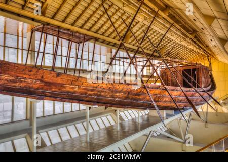 The Khufu Ship, Giza Solar Boat Museum, Great Pyramid of Giza, UNESCO World Heritage Site; Giza, Egypt Stock Photo