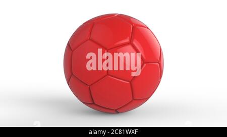 red soccer plastic leather metal fabric ball isolated on black background. Football 3d render illlustration. Stock Photo