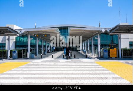 Larnaca, Cyprus, July 19 2020: The empty passengers terminal due to Covid 19 coronavirus disease of Larnaka international airport in Cyprus Stock Photo
