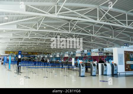 Larnaca, Cyprus, July 19 2020: The empty passengers terminal due to Covid 19 coronavirus disease of Larnaka international airport in Cyprus Stock Photo