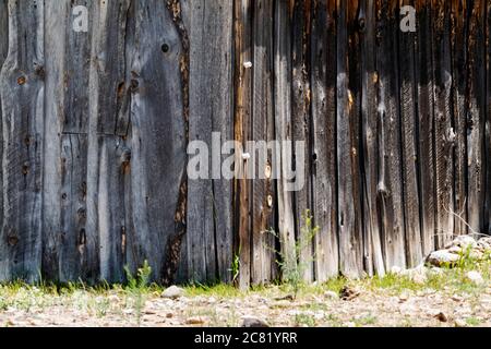 Weathered wooden slat ranch fence; Salida; Colorado; USA Stock Photo