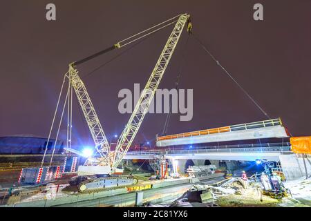 Nighttime construction on Whitemud Drive; Edmonton, Alberta, Canada Stock Photo