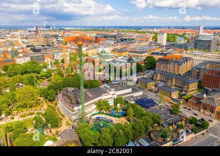 Aerial shot of the Tivoli Gardens amusement park in Copenhagen, Denmark Stock Photo