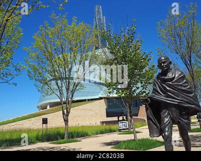 Mahatma Gandhi statue outside the Canadian Museum for Human Rights, Winnipeg, Manitoba, Canada Stock Photo