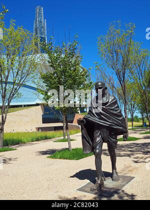 Mahatma Gandhi statue outside the Canadian Museum for Human Rights, Winnipeg, Manitoba, Canada Stock Photo