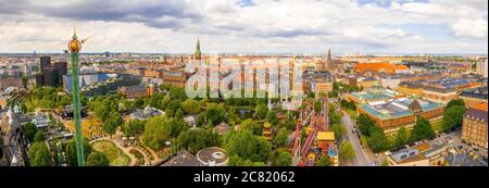 Aerial panoramic shot of the Tivoli Gardens amusement park in Copenhagen, Denmark Stock Photo