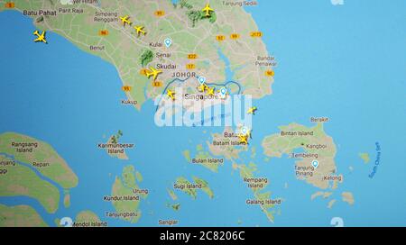 air traffic above Southeast Asia and Oceania (20 july 2020, UTC 07.27) on Internet with Flightradar 24 site, during the Coronavirus Pandemic Stock Photo