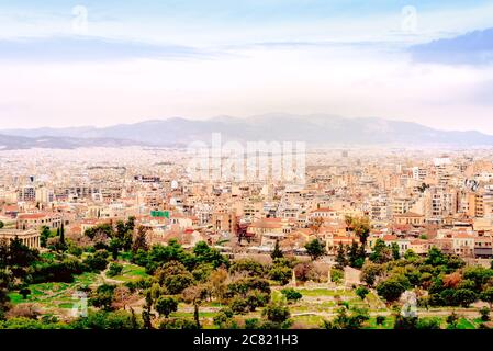 Athenes panorama, view from the acropolis, tourist place. Greece. Europe Stock Photo