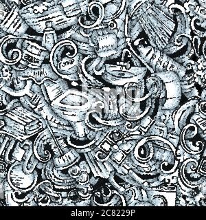 Bathroom vector hand drawn doodles seamless pattern. Graphics background design. Stock Vector