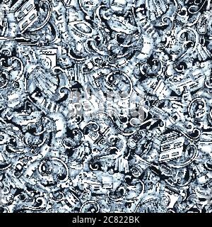 Bathroom vector hand drawn doodles seamless pattern. Graphics background design. Stock Vector