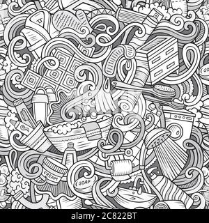 Cartoon cute doodles Bathroom seamless pattern Stock Vector