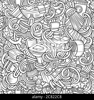 Cartoon cute doodles Bathroom seamless pattern Stock Vector