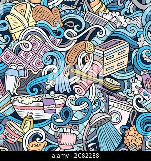 Cartoon cute doodles Bathroom seamless pattern Stock Vector