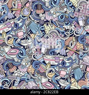 Cartoon cute doodles Bathroom seamless pattern Stock Vector