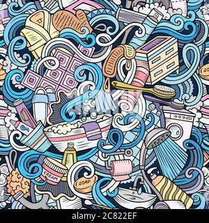 Cartoon cute doodles Bathroom seamless pattern Stock Vector