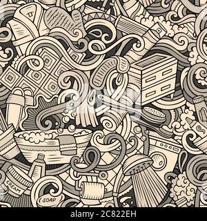 Cartoon cute doodles Bathroom seamless pattern Stock Vector