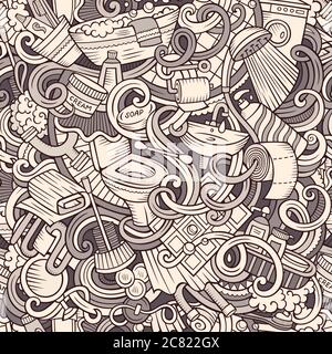 Cartoon cute doodles Bathroom seamless pattern Stock Vector
