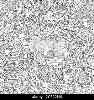 Cartoon cute doodles Bathroom seamless pattern Stock Vector