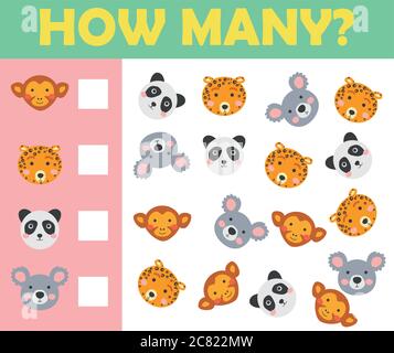 Cartoon Illustration of Education Counting Game for Preschool Children. Stock Vector