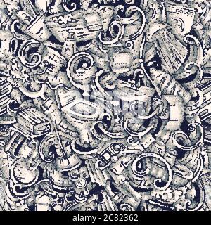 Bathroom vector hand drawn doodles seamless pattern. Graphics background design. Stock Vector