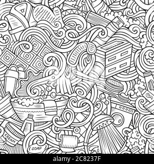 Cartoon cute doodles Bathroom seamless pattern Stock Vector