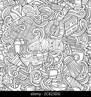 Cartoon cute doodles Bathroom seamless pattern Stock Vector