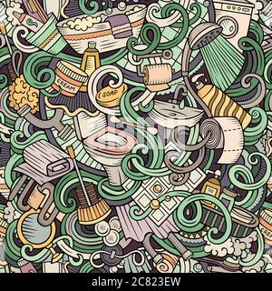 Cartoon cute doodles Bathroom seamless pattern Stock Vector