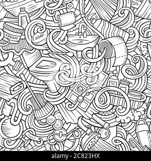 Cartoon cute doodles Bathroom seamless pattern Stock Vector