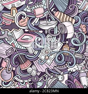 Cartoon cute doodles Bathroom seamless pattern Stock Vector