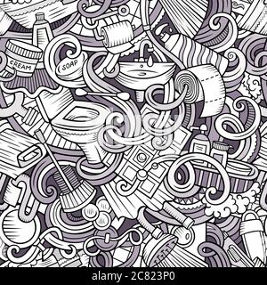 Cartoon cute doodles Bathroom seamless pattern Stock Vector
