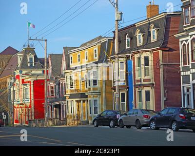 Victoria Hall and Jelly Bean houses, St Johns, Newfoundland, Canada Stock Photo