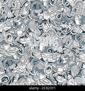 Cartoon cute doodles Bathroom seamless pattern Stock Vector