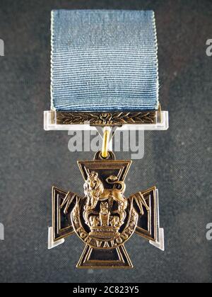 Victoria Cross Ribbion Victoria Cross with a rare Royal Navy blue ribbon, which was awarded to ...