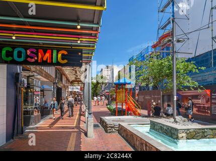 Shops, bars and cafes on Cuba Street, Wellington, New Zealand Stock Photo