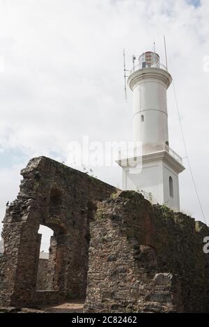 Colonia del Sacramento / Uruguay; Jan 2, 2019: Lighthouse of the city, built in 1857 on the ruins of the Convent of San Francisco Javier. Stock Photo