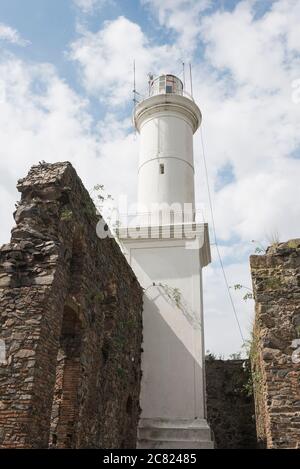 Colonia del Sacramento / Uruguay; Jan 2, 2019: Lighthouse of the city, built in 1857 on the ruins of the Convent of San Francisco Javier. Stock Photo