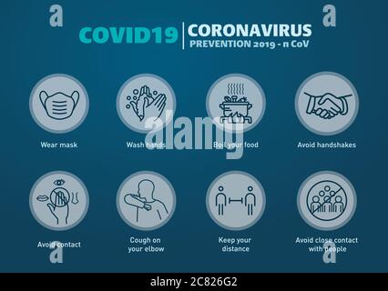 Coronavirus disease prevention infographic with icons, virus healtcare concept. Coronavirus safety measures. wear mask, wash hands, social distance Stock Vector