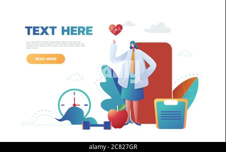 flat design concept web and mobile phone app , medical concept, infographic, flat style with doctor, vector. Stock Vector