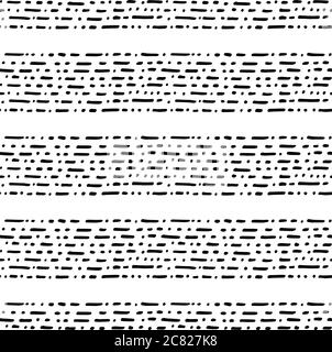 Seamless black and white pattern with hand drawn grunge dot, dash. Paint stripes background vector. Horizontally arranged grunge strips. Perfect for y Stock Vector