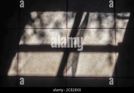 Abstract concept of soft shadows of the sunlight through a window on a tile background Stock Photo