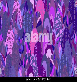 Seamless pattern hand drawn bright abstract blots in purple, pink colors of ink on black. Collection of color ink abstract textures. Textile compositi Stock Vector