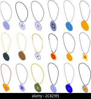 Amulet icons set, isometric style Stock Vector