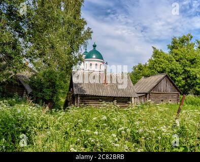 The village of Zaitsevo on the road from St. Petersburg to Moscow in the Novgorod region. Stock Photo