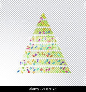 Sprinkle with grains of desserts. Abstract transparent christmas tree sprinkles grainy with shadow on transparent. Design for holiday designs, party, Stock Vector