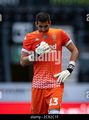 Derby, UK. 19th July, 2020. Goalkeeper Francisco Casilla of Leeds United during the Sky Bet Championship match between Derby County and Leeds United at the Ipro Stadium, Derby, England. Football Stadiums around remain empty due to the Covid-19 Pandemic as Government social distancing laws prohibit supporters inside venues resulting in all fixtures being played behind closed doors until further notice on 19 July 2020. Photo by Andy Rowland. Credit: PRiME Media Images/Alamy Live News Stock Photo